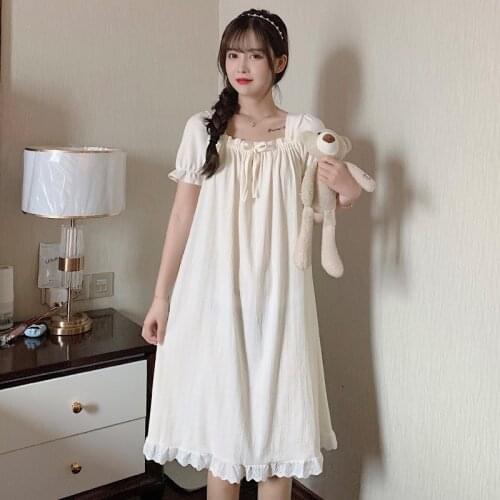 New Princess Style Nightdress Women Spring and Summer Pure Cotton Short-sleeved Thin Women Sleepwear Sweet Pajamas Women