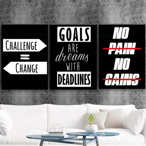 Office Decor Wall Art Motivational Phrases Poster Inspiring Words Wall Art No Pain No Gain Canvas Painting Prints Frame