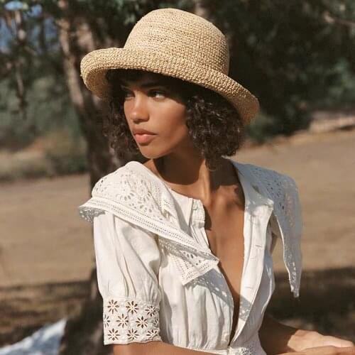 New Elegant French Bucket Hat For Women Fashion Curling Raffia Hats Bow Sun Beach Hat On Holiday Wholesale S1222