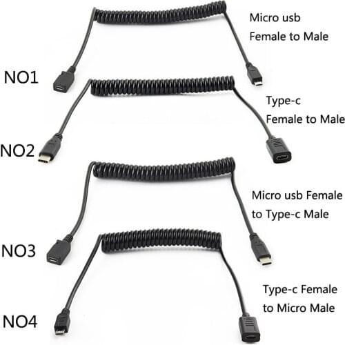 Spring Cable Retractable Micro USB Type C Charging Data Cable Female to male Type-C Charger Wire Cord Adapter Fast 1.5m