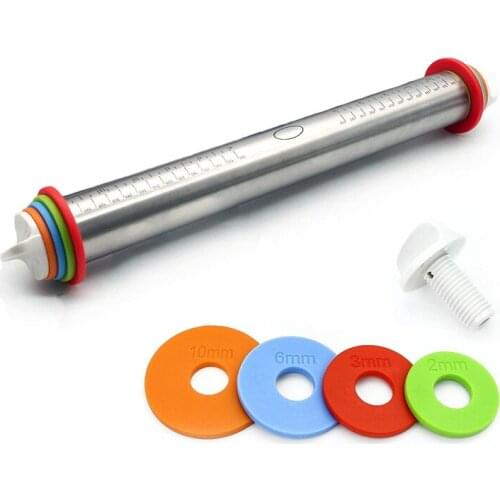 Adjustable Stainless Steel Rolling Pins 4 Removable Thickness Rings Pastry Mat for Dough Pizza Pastry Pie Cookies Bakeware Tool