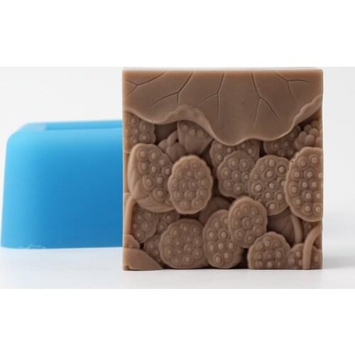 DIY Soap Mold Natural Handmade Square with Lotus Pattern Siliocne Mould