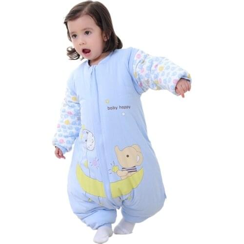 Infant Baby Split Leg Sleeping Bag Kid Autumn Winter Thick Cotton Printed Removable Sleeve Children Sleeping Bag Anti-Kick Quilt
