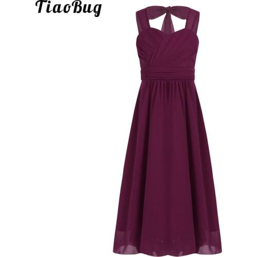 TiaoBug Kids Chiffon Wide Shoulder Straps Sweetheart Chest Flower Girl Dress Princess Pageant Wedding Bridesmaid Birthday Party