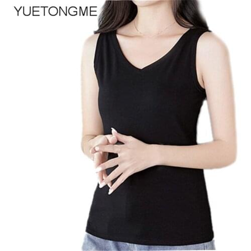 Deep V-Neck Sexy Sleeveless Tank Top Women Summer korea Tops solid color Black Fashion Skinny Elastic Streetwear