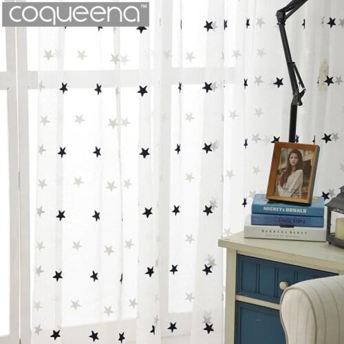 Modern Star Embroidered White Sheer Curtains for Living Room Bedroom Kitchen Tulle Curtains Kids Baby Room Door Window Curtains