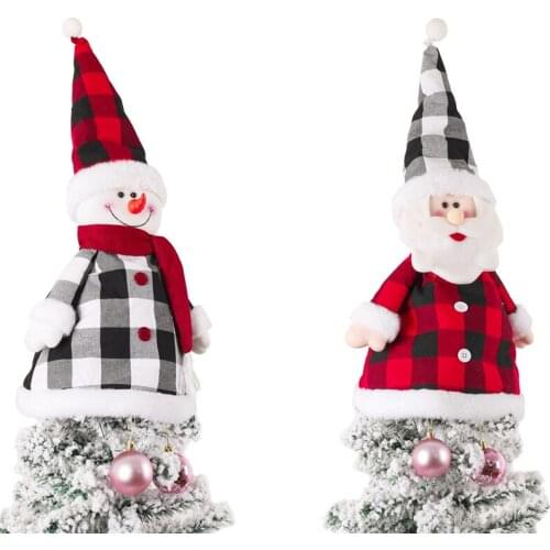 2 Pcs Christmas Tree Topper Top Hat Buffalo Plaid Santa Snowman Ornaments For Xmas Holiday Party Home Decorations Wholesale X2