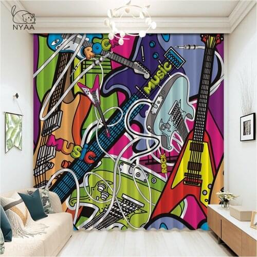 Rock And Roll Guitar Music Curtains Cafe Rods A Curtains For Living Room Decoration Home Cornice Cafe Window Micro Shading