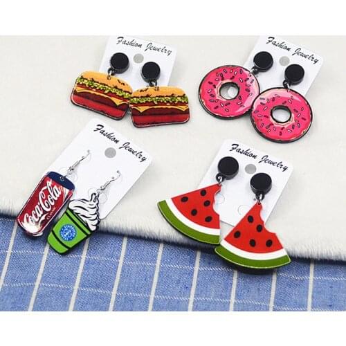New Harajuku Cartoon Fashion Stud Earrings Women Temperament Personality Acrylic Fruit Food Summer Long Watermelon Earrings