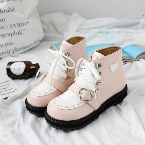 Lolita Girl Winter Plush Shoes Lamb Wool Inner Plus Velvet Warm Japanese Anime Kawaii Cosplay Loli Sweet Platform High Top Boots