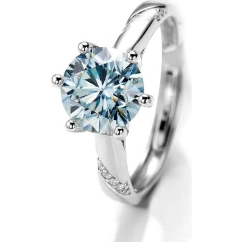 6 Claw Moissanite Wedding Rings Classic Round Cut S925 Sterling Silver Women Rings Blue Color Wedding Anniversary 4.25-7.5 inch