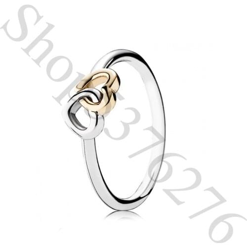 Authentic 925 Sterling Silver Interlocked Hearts Heart to Heart Europe Ring For Fashion Women Bead Charm Gift DIY Jewelry