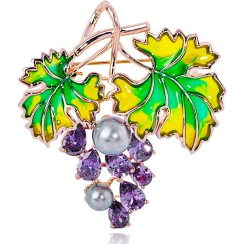 Zlxgirl high Metal copper Vivid Fruit Grape Shape Brooches Zircon bridal Jewelry For Womens Luxury Brooch Pins Wedding pendant
