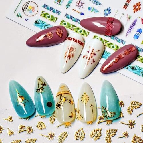 1pc Water Nail Stickers Gold Silver Decal Flowers Leaf Transfer Nail Art Decorations Slider Manicure Watermark Foil Tips