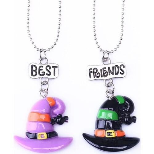 2018 Resin Purple Black Halloween Hat Pendant Necklace Best friends Friendship Jewelry Gifts For 2 Kids Women Accessories