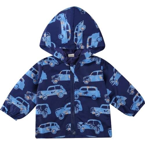 2020 New Autumn Winter 0-24M Toddler Baby Boy Girl Hooded Car Print Zipper Blue Jacket Long Sleeve Coat Hoodie Warm Outfit