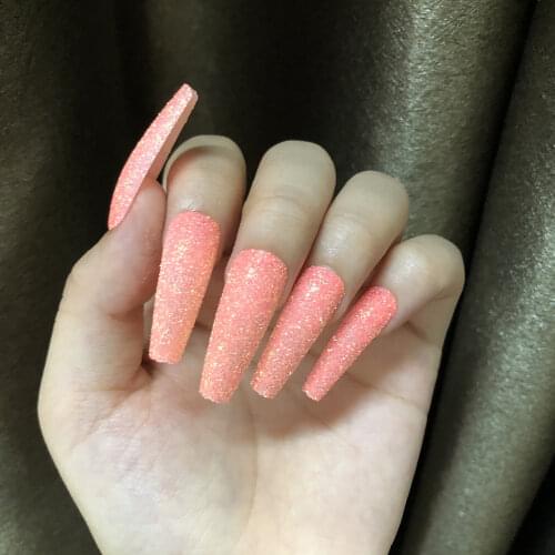 24pcs Glitter False Nails Sparkly Powder Wearable Press on Fake Nails Ballerina Full Cover Artificial Nail Art Manicure Tools