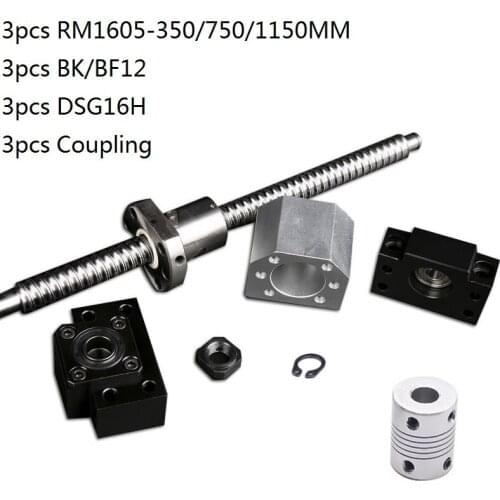 3pcs RM1605-350/750/1150mm+3pcs BK/BF12 end bearings+3pcs nut housing+3pcs 6.35*10 coupler cnc router