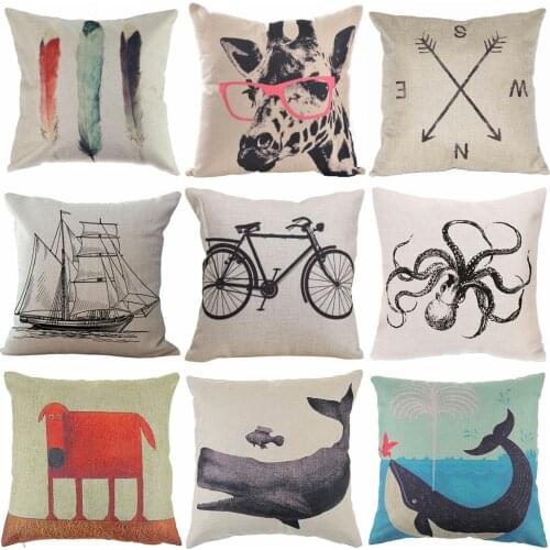 45*45 cm Pillow Case Throw Pillowcase Cotton Linen Printed Pillow Covers for Office Home