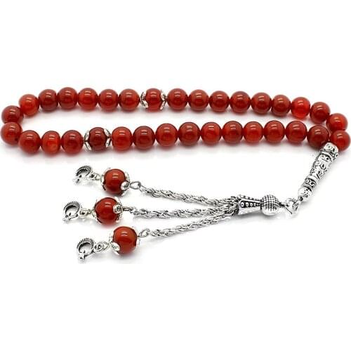 925 Sterling Silver Handmade Rosary with Sphere Shaped Agate Stone