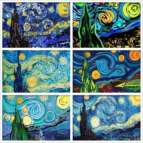 Diamond Painting DIY Van Gogh Starry Night Craft Kit Full Square Round Drill Tree Diamond Embroidery Landscape Home Decor Gift