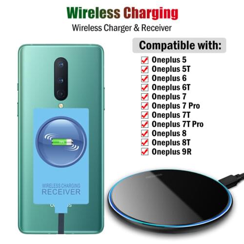 Qi Wireless Charger & Receiver for Oneplus 5 5T 6 6T 7 7T Pro 8 8T 9R Wireless Charging Adapter USB Type-C Connector