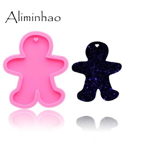 DY0187 Shiny Christmas gingerbread man shapes Silicone Molds DIY epoxy mould silicon Resin Crafting molds for keychains Mold
