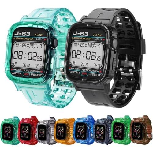 Case Strap For Apple Watch Band 44 MM 40MM Soft transparent silicone Watch Bumper Band Bracelet for iWatch Series 5 4 3 38 42mm