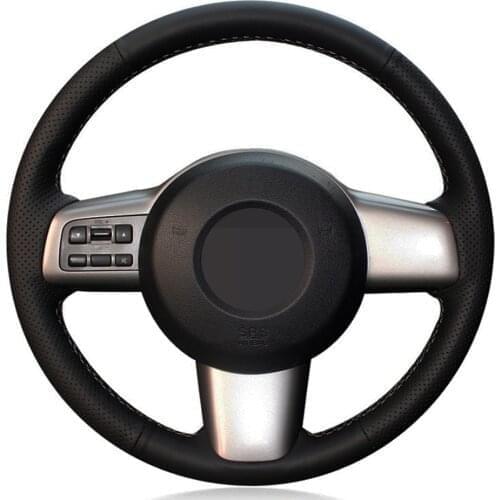 Car Steering Wheel Cover Hand-stitched Black Genuine Leather For Mazda 2 2008 2009 2010 2011 2012 2013 2014