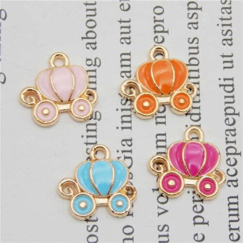 Julie Wang 10PCS Enamel Pumpkin Car Charms Mixed 4 Colors Small Fairy Tale Pendants Alloy Gold Tone Jewelry Making Accessory