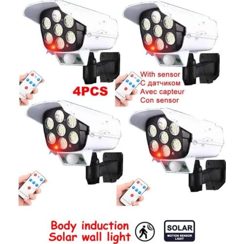 4pcs remote solar fake monitor dummy camera Outdoor Lights LED Light PIR Motion Sensor Garden Lamp Waterproof Sunlight Street La
