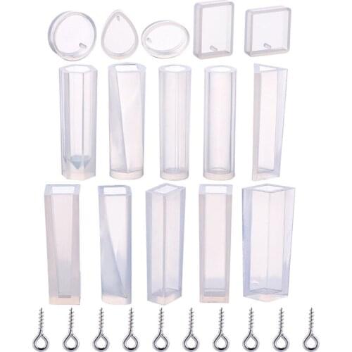 15Pcs Crystal Geometric Silicone Resin Molds With 100pcs Metal Alloy Eye Screws DIY Craft Earrings Pendants Jewelry Making Tools