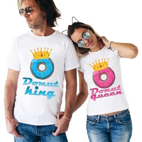 Donut King/Queen Graphic Print T-Shirt Women/Men Unisex Clothes 2021 Funny Crown Tshirt Femme Harajuku Shirt Summer T Shirt