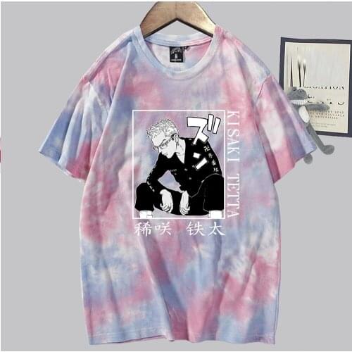 Anime Tie Dye T-shirt Tokyo Revengers Funny Cartoon Kisaki Tetta T Shirt Short Sleeve Casual Tees