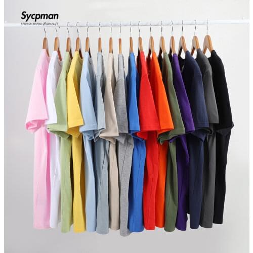 8oz Heavy weight cotton Solid t-shirt mens short sleeve fashion brand cotton T-shirt trend loose half sleeve white black