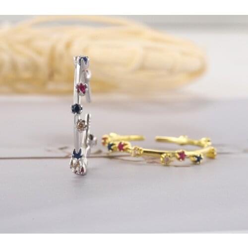 2021 New Trendy Wedding Engagement Colorful Cubic Zircon Stones Prong Setting Open Rings For Women Thin 925 Sterling Silver Ring