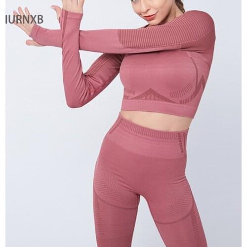 2 Piece Set Workout Clothes Seamless Yoga set Gym Crop Long sleeve Top Sport Training Workout gym Leggings Outfits