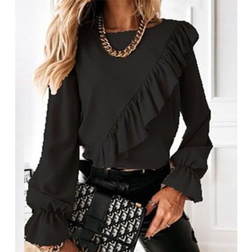 Korean Loose Clothes Lace Up Ruffled Women Blouses Fashion Ladies Tops Vintage Shirts O Neck Casual Long Sleeve Shirt Elegant