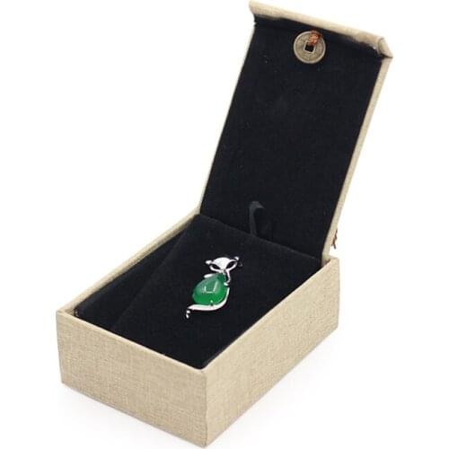 Fashion Retro Linen Hot Stamping Tassel Jewelry Ring Pendant Bracelet Box Inner Core Black Plush Card Slot Removable Exquisite