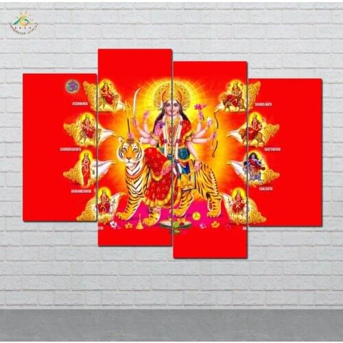 Hindu God Durga Matha Wall Art HD Prints Canvas Art Painting Modular Picture And Poster Canvas Painting 4 Pieces