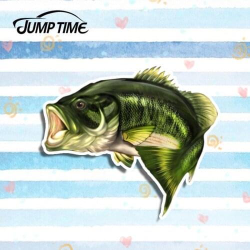 Jump Time 13cm x 10.8cm Large Mouth Bass Fish Fishing Stickers Boat Kayak Vinyl Decals Car Truck Laptop Window Car Accessories