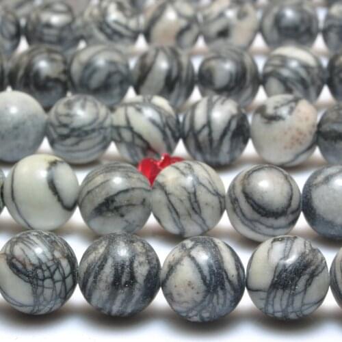 Natural Black Line Jasper Smooth Round Loose Beads Wholesale Gemstone Semi Precious Spider Web Stone Diy Jewelry Making Design