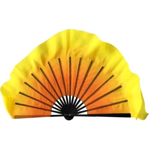 Real Silk Short Fan Veil Dual Layers Double Fan Pairs(1L+1R) Women Belly Dance Folk Dance Gradient Fan Props Black Bamboo