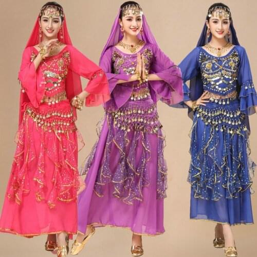 New 4pcs/set Belly Dance Costume Female Indian Dance Dress Sexy Women Bollydancer Wear Bollywood Dance Set Oriental Clothing