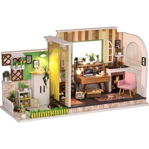 New Miniature Dollhouse Wooden Doll House Furniture Puzzle Assemble 3D DIY Kit