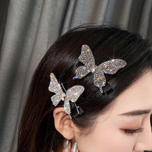 Oaoleer 2021 New Full Diamond Crystal Butterfly Hair Clip Hairpin Sweet Hair Card Headdress Duckbill Clip Tools Barrette Women