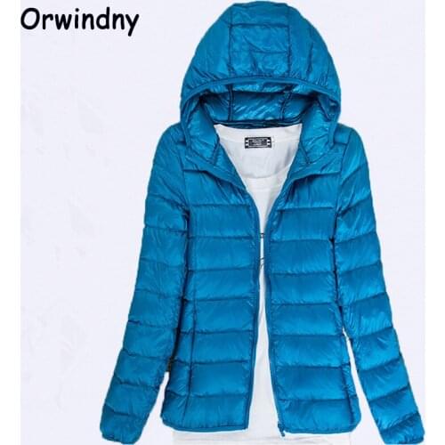 Orwindny Women Autumn And Winter Thin Down Coats Hoooded Ultra Light Jackets Slim Outerwear Casual Clothing Plus Size S-6XL