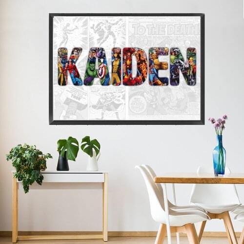 Personalised AVENGERS NAME Word Art Print MARVEL Character Poster Superhero Canvas Painting Wall Art Anime Hero Gift Home Decor