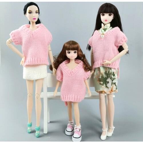 Pink Knitted Warm Sweater For Barbie Doll Clothes Oversize Vest Outfits Tops For Blythe Dolls 1/6 BJD Accessories Kid DIY Toy