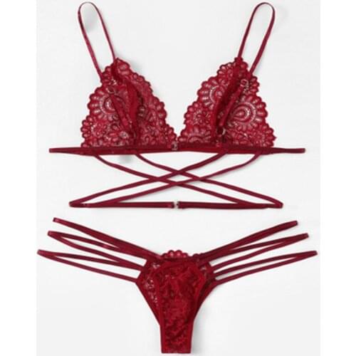 Sexy Lingerie Bra Set Women Green Sexy Lace Sling Bra Thong Set Bandage Underwear Sleepwear Lingerie Sets Lenceria